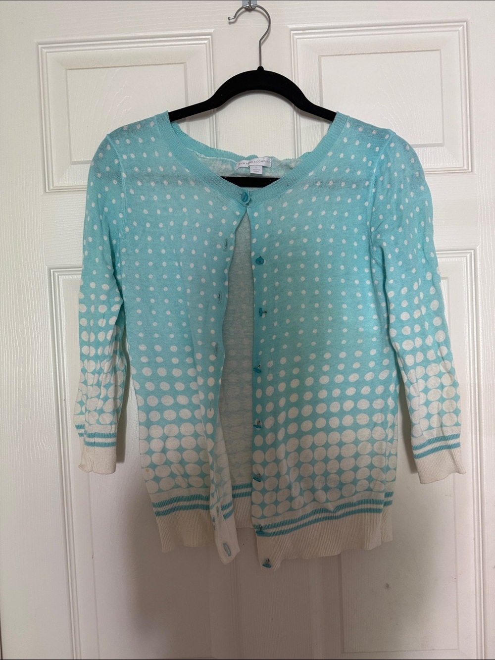 New York & Company Mint Polka Dot Cardigan